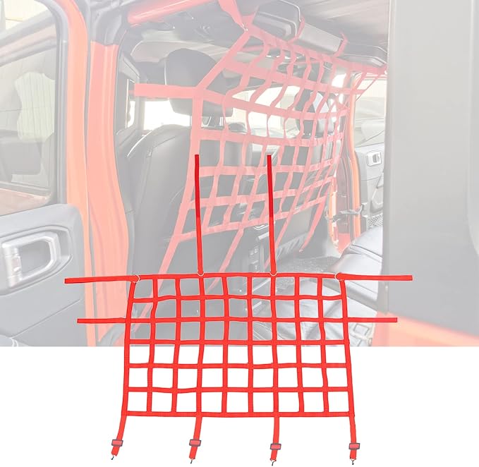 Rear Seat Dog Barrier Net Divider for Jeep Wrangler JK JL JT 2007-2025 | Fits Jeep Wrangler JK JL & Gladiator JT 2/4 Door, Red, Thickened Polyester Pet & Child Safety Barrier, No-Tool Install by Timilge