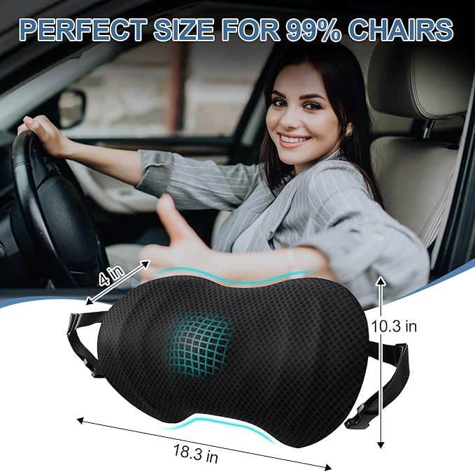 BYMECOST Lumbar Support Pillow for Car, Ergonomic Back Cushion | Memory Foam Lower Back Support Cushion with Strap for Driving, Lumbar Pillow for Pain Relief, for Office Chair, Long Sitting - Image 2