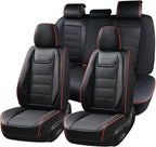 Coverado Car Seat Covers Full Set, Seat Covers for Cars, Car Seat Protector Waterproof, Leather Cushion, Universal Car Interior Covers Seat Protectors for Most Cars Black-Redline by COVERADOAUTO