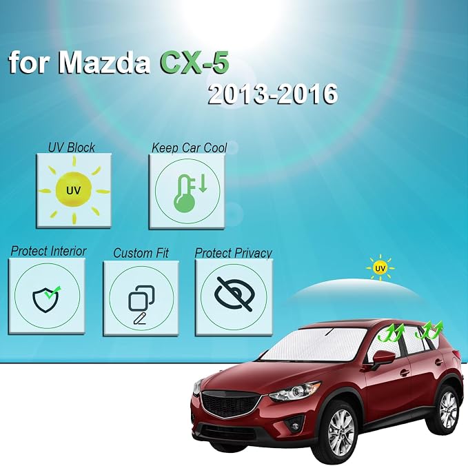 KMF 8pcs Thicken Full Sun Shades for Mazda CX-5 Accessories 2013-2016,Windshield Sunshade Privacy Car Window Covers for Side Rear, UV Block and Blackout for Car Camping Outdoor - Image 2
