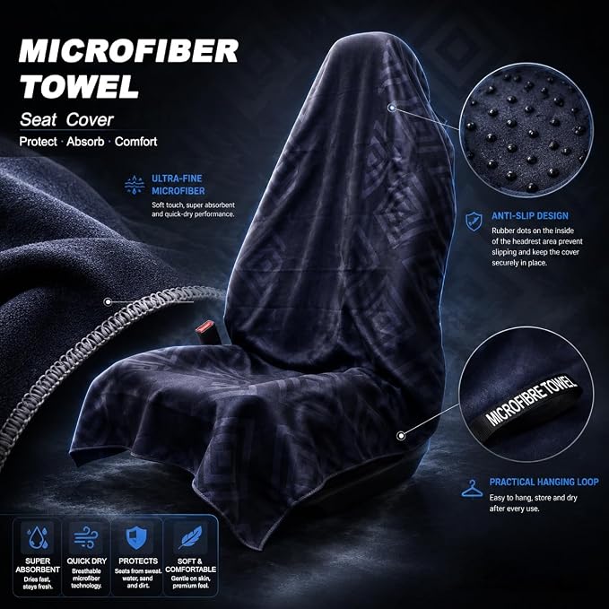 Premium Car Seat Cover Towel, Microfiber Car Seat Towel Cover, Quick-Dry Gym Running Yoga Beach Towel for Car Seat, Fits Most Front Bucket Seats for Cars, SUVs, Vans & Trucks (Diamond Black) - Image 6