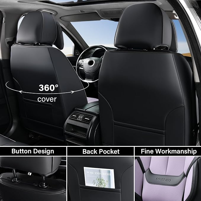 Coverado Car Seat Covers, Seat Covers for Cars, Waterproof Leather Auto Seat Protectors, Leather Car Seat Cushion, Car Interiors Accessories Universal Fit for Most Cars - Image 4