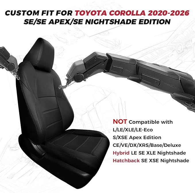 FREESOO Custom Leather Seat Covers for Toyota Corolla SE 2020-2026 | XSE 2023-2025, FX 2025, Sedan, Full Set, Airbag Compatible, Scratch-resistant, Waterproof, Durable Material, Easy-clean - Image 2