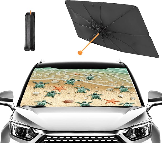 Ocean Sea Turtle Umbrella Sunshade for Car, SUV, Trucks - Foldable Reflective Sunshade (57 x 31 in) Blocks UV Rays, Keeps Vehicle Cool by Unknown