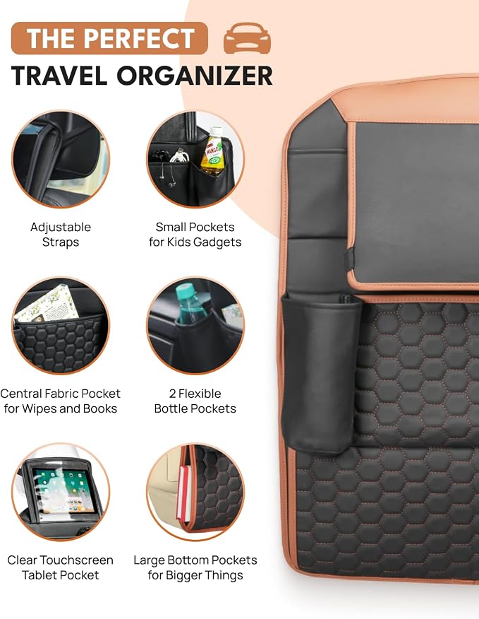 Set Seat Back Organizer & Car Seat Protector Hexy Waterproof & Non-Slip Protector for Child Car Cushion for Leather and Fabric Seats (Hexy Set 1) - Image 4