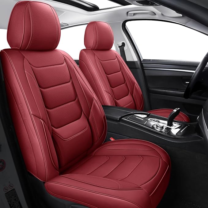Leather Front Seat Covers for Cars Automotive Seat Protectors | Breathable Waterproof Durable Full Surround & Lumbar Support Design Non-Slip Universal Fit for Most Cars SUVs Trucks Vans Red - Image 9