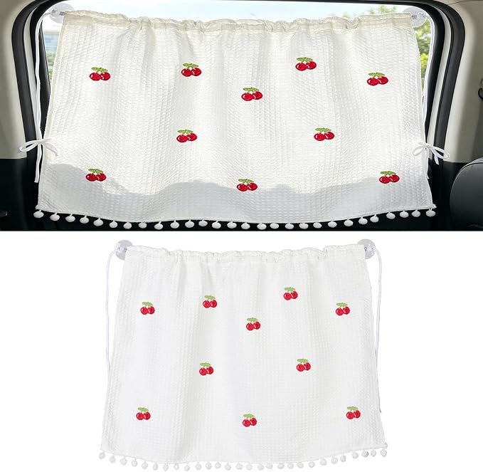 Car Side Window Sun Shade Privacy Curtain for Baby, 25.2"x18.1" Cute Blackout UV Protection Car Window Shades with Suction Cup for Back Seat, Auto Camping Windows Screen Shades (Ten Cherry) by Unknown