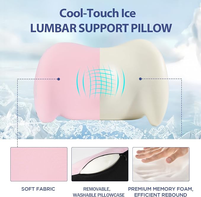 Cooling Lumbar Support Pillow for Office Chair,Memory Foam Car Back Cushion | Cool-Touch Lumbar Pillow Lower Back with Adjustable Straps, Ergonomic Chair Back Pillow for Office, Car, Gaming Chairs - Image 4