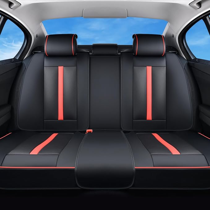 Huidasource Rear seat Cover Luxury Nappa Leather, Back seat Cover with Velcro Adjustable, Ventilation Holes, Seat Belts, Child Seats, Car Cover Seat Universal Fit for Most Cars SUV Trucks, Black＆Red - Image 9