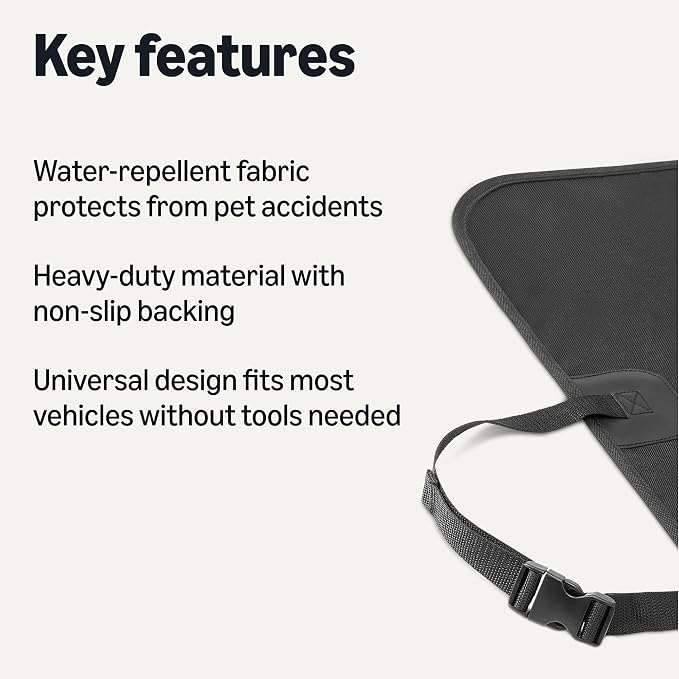Amazon Basics Dog Car Seat Cover for Pets, 100% Water Repellent, 600D Heavy Duty, Black, Universal Fit with Non-Slip Backing - Image 2