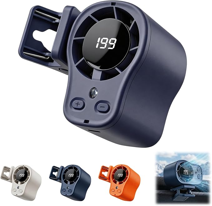 Car Clip on Air Conditioner Fan with LED Display, 360° Rotation, 199 Speeds, Cooling Technology, USB Rechargeable Personal Fan, Hands-Free Clip on Fan for Cars, Work, Camping (Dark Gray) by KoyunWong