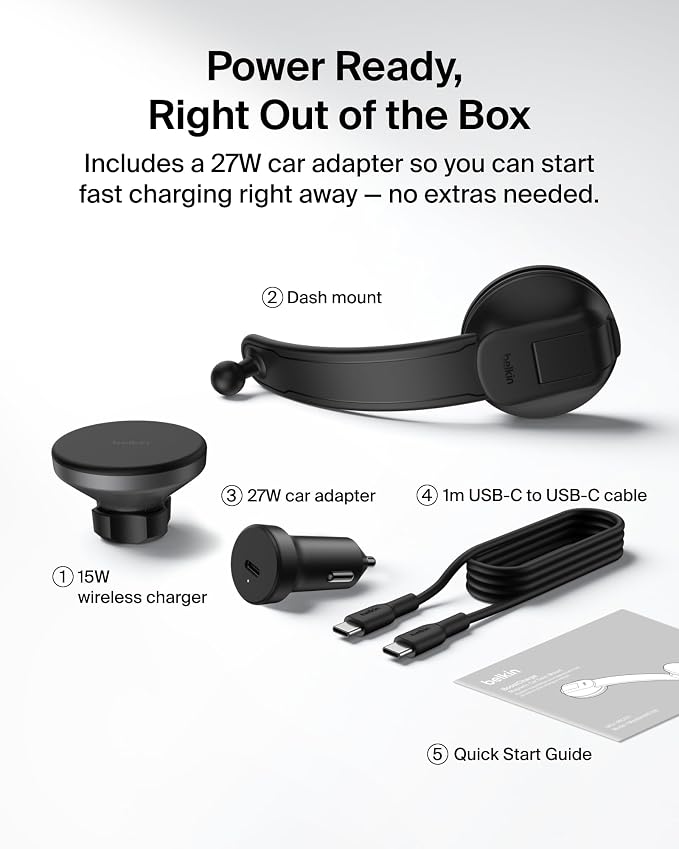 Belkin Qi2 15W Magnetic Wireless Dash Mount, Fast Charging Car Charger | MagSafe Compatible, iPhone 15/16/17, Samsung Galaxy S26, AirPods, iPads, MacBook, Chromebook, Car Phone Charger - Image 8