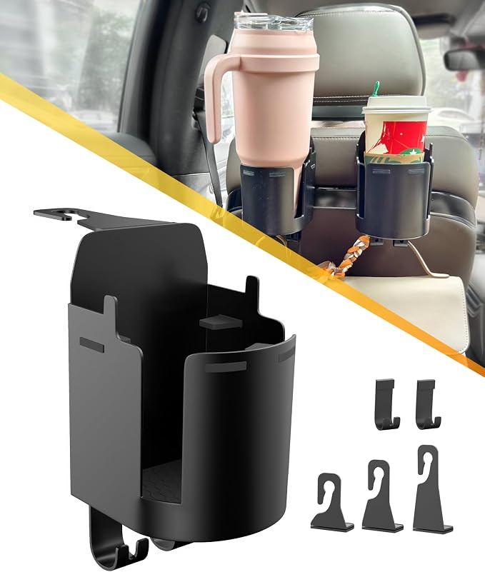 Headrest Cup Holder for Back Seat, Stable Spill-Resistant Drink Holder with Hooks for Bags, Fits 50oz Bottles, Compatible with Sedans, SUVs, and Trucks 1 Pack by TRIZEPSSEIL