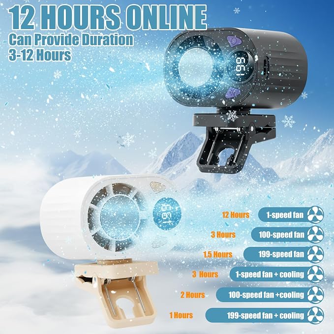 Car Clip on Air Conditioner Fan with LED Display Cooling Fan 360 Rotation & 199 Speeds with Semi Technology 3-Speed Silent Bladeless for Cars Hands Free Clip on Fan for Work Camping - Image 3