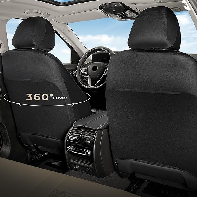 Coverado Front Seat Covers, 2-Pack Luxury Leather Car Seat Cover with Carbon Fiber Weave, Waterproof Car Seat Protectors, Spill-Proof Car Seat Cushion, Beige Seat Covers Universal Fit for Most Cars - Image 4