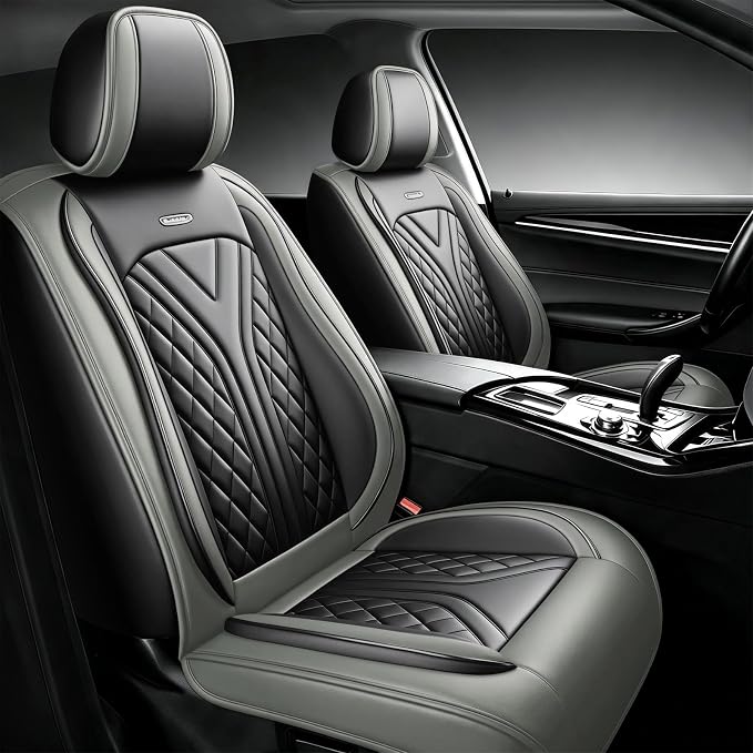 for GMC Terrain 2010-2025 2026 Car Seat Covers, Full Set, Gray | Luxury Full Coverage Leather Seat Protectors, Waterproof Breathable, Non-Slip, Easy to Install, Airbag Compatible, All-Season by Unknown