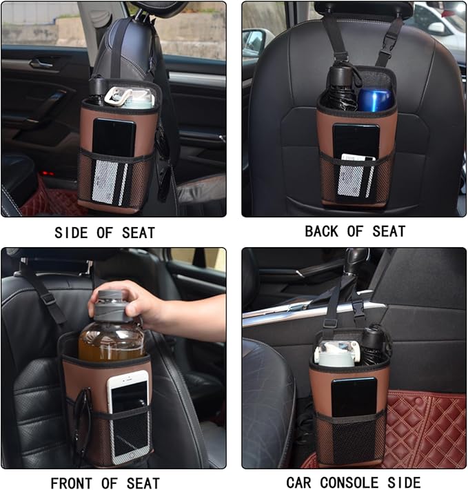 Large Car Cup Holder Expander Water Bottles, Big Drinks Holder Bag(Brown) | Fits Large 24/36/40/46oz Water Bottles,- Universal Auto Vehicle for Cars, SUV & Truck RV's golf-carts - Image 6