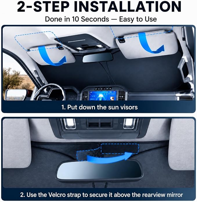 Zanch Custom Windshield Sun Shade for Toyota Camry 2018-2026, 100% Light Blocking, 7-Layer Heat & UV Shield, 3D Scanned Custom Fit, Keeps Cabin Cooler, Foldable Car Accessories - Image 7