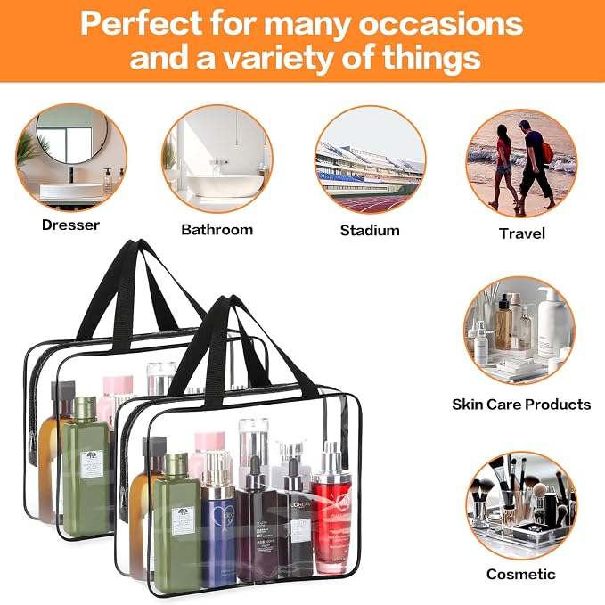 HAOGUAGUA 2-Piece Large Clear Makeup Cosmetic Organizer Bag, Plastic Tote Bags, Waterproof Transparent Handbag Purse - Image 5
