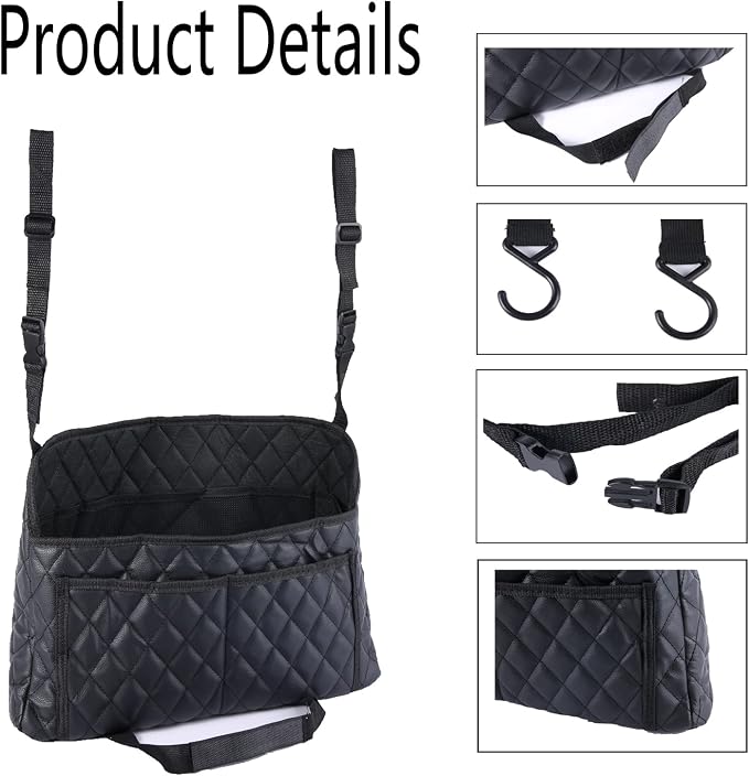Car Pocket Handbag Holder - Leather Seat Back Organizer Barrier for Backseat Pet, Kids - Black - Image 3