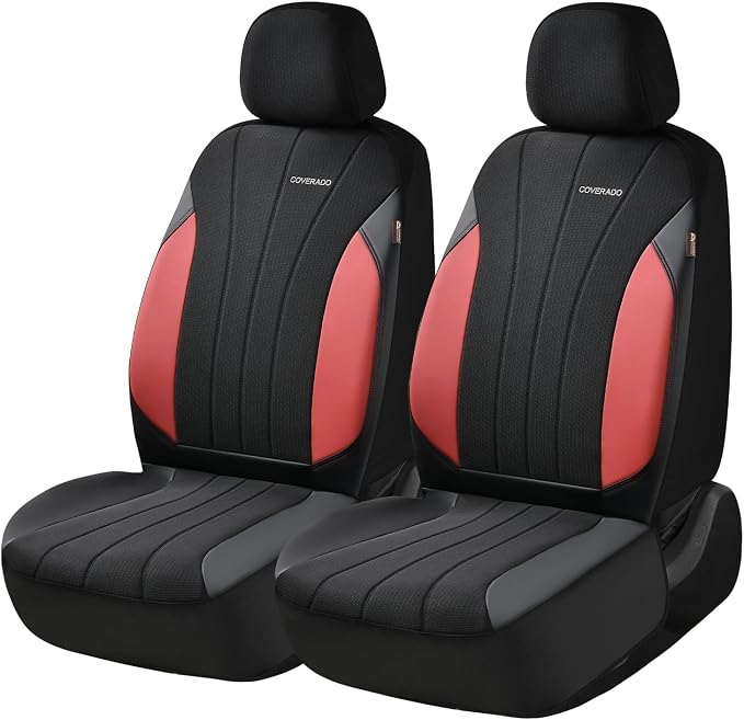 Coverado Seat Covers 2-Pack, Waterproof Car Seat Covers, PU Leather & Breathable Mesh Seat Protectors, 2 Seats Automotive Seat Covers, Universal Fit for SUVs, Trucks, Sedans - Image 5
