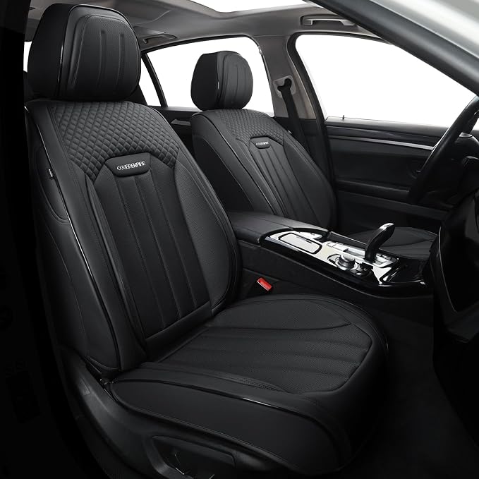 Leather Seat Covers for Cars, 2Pcs Universal Front Automotive Seat Covers, Full Coverage Waterproof Car Seat Covers for Most Trucks, SUVs, Sedans, Luxury Breathable Auto Seat Cover, Black - Image 8