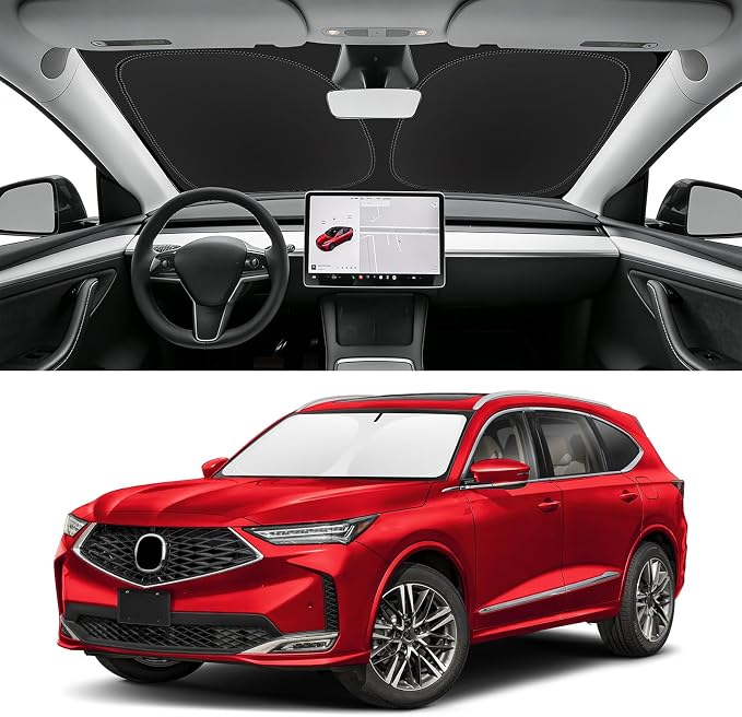 Custom Fit Windshield Sun Shade for Acura MDX 2022-2026 | Blocks UV Rays and Sun Heat, Helps Reduce Interior Temperature, Protects Dashboard from Fading, Folds Easily for Storage by SLOGENTO