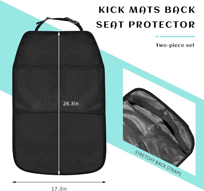 2 PCS Kick Mat Back Seat Protector, Waterproof Auto Seat Back Cover Protector with 2 Mesh Pockets, Anti-Mud Backseat Protective Cover Large Kick Mats for Car Truck SUV - Image 2