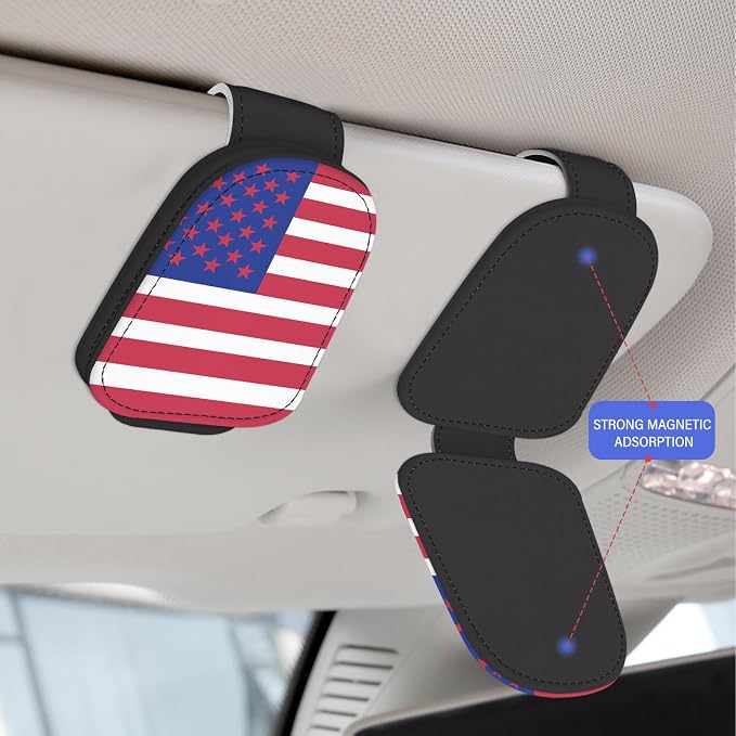 2 Pack Sunglass Holder for Car Visor, National Flag Magnetic Leather Car Sun Visor Clip for for Different Size Eyeglasses, Car Visor Accessories Gadgets (National Flag-Color) - Image 3