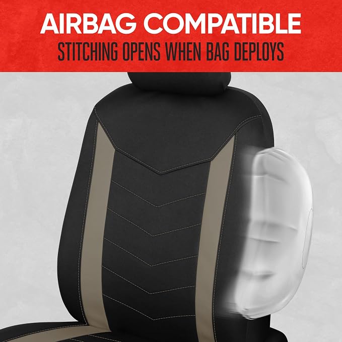 Motor Trend Neoprene Waterproof Seat Covers for Cars, Trucks, & SUV – Black & Beige Automotive Interior Protectors - Rear Split Bench Protector for Kids Dogs & Pets – Forros para Asientos de Carro - Image 4