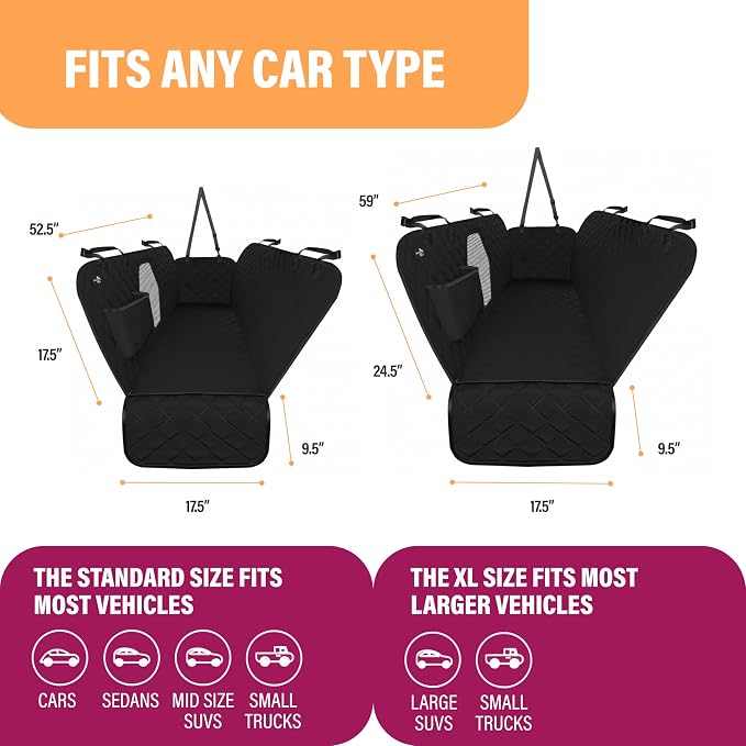 Active Pets Dog Car Seat Cover for Back Seat, Waterproof Pet Protection Hammock, SUV Truck Car Backseat Protector with Safety Features, Black - Image 5
