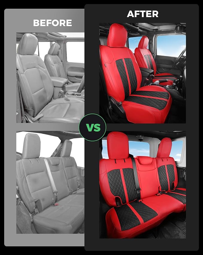 RIDEPOSH for Jeep Wrangler Leather Custom Car Seat Covers Full Set 4 Door | 2018-2026 JL, without Rear Cup Holder, Not for 4XE, Luxury Waterproof Protector, 40/60 Spilt, 5 Seats, Full Coverage, Durable - Image 6