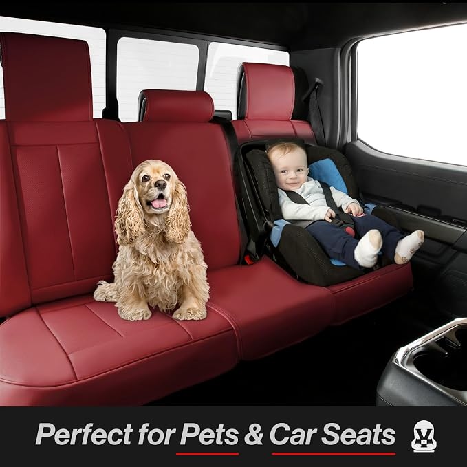 Coverland Custom SUV Car Seat Covers for 2015-2019 Subaru Outback | Premium Waterproof Faux Leather Non-Slip Memory Foam Airbag Compatible Custom Fit Interior Protector [Rear Seat-Wine Red] - Image 5