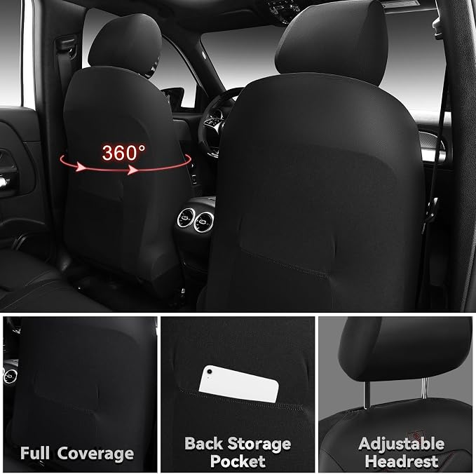 CAR PASS Luxury Nappa Leather Front Seat Covers, Water Resistant 3D Foam Seat Covers with Lumbar Support, Breathable Auto Seat Cover Airbag Compatible Universal Fit for Sedan SUV Van Truck, Black Red - Image 2