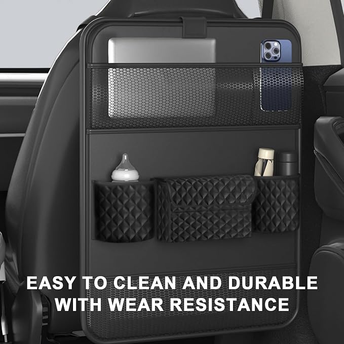 Universal Car Backseat Organizer with Tablet Holder & Foldable Tray - Heavy-Duty Kick Mats Seat Protector for Kids, Waterproof Multi-Pocket Storage for Road Trips, Cars, SUVs​ - Image 7
