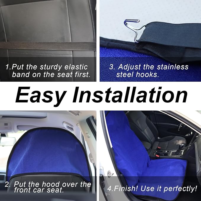Sweat Towel Car Seat Cover Protector Front Seats for Gym Workout, Running, Swimming, Beach and Hiking, Waterproof Universal Seat Cover for Car, Trucks, Van & SUV (1, Pure Blue, Front) - Image 6
