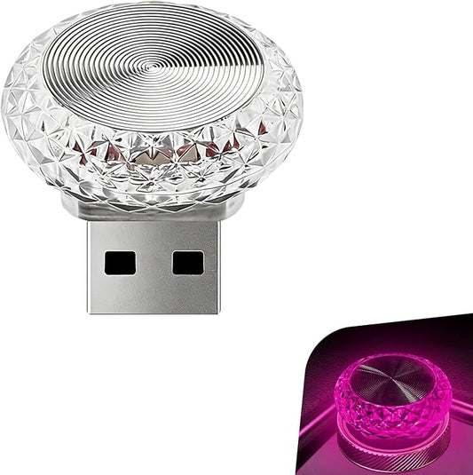 1 PC Mini USB LED Car Atmosphere Lamp, Round Crystal Plug-and-Play Car Ambient Light, Portable Personalized Auto Interior Decor Night Light, Universal for Most Cars, SUVs (Purple) by Unknown