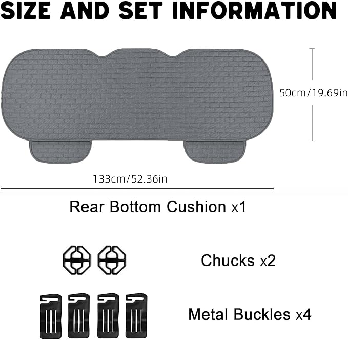 Dark Gray Linen Back Seat Cover, Rear Car Seat Cover for Cars Truck SUV | Seat Covers with Storage Pocket, Bottom Auto Seat Cushion Pad Mat for Most Vehicles - Image 2