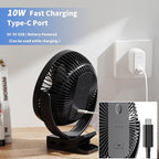 Clip on Fan, Rechargeable Portable Fan, 8 Inch Small Desk Fan - 10000mAh Battery Powered Fan with 4 Speed, 360° Rotation Personal Fan Suitable for Golf Cart, Bedroom, Travel and Camping (Black) - Image 6