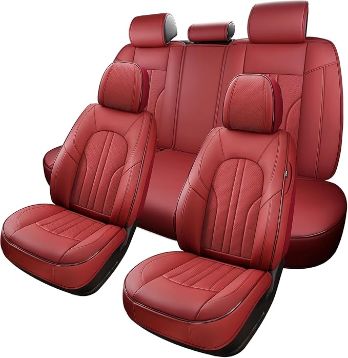 Red Car Seat Covers,Leather Car Seat Cover, Waterproof Seat Covers Full Set by MINGBRONCARSEATCOVER