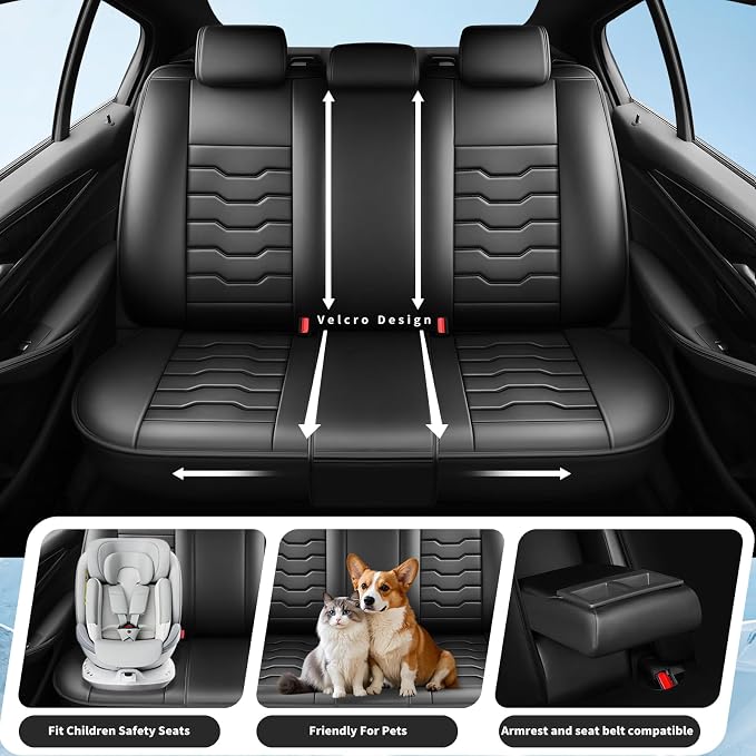 Fit Juke Car Seat Covers Premium Leather for Nissan Juke 2011-2016 2017. Waterproof， Breathable, Scratch-Resistant & All-Weather Seat Cushion Protector（Full Set,Black - Image 3