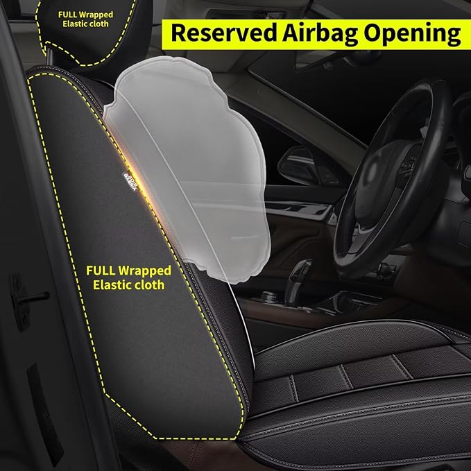 IKABEVEM Car Seat Covers Full Set Fit for Ford Maverick 2022-2025 2026: 5 Seat Auto Interior Accessories, Waterproof Faux Leather Vehical Car Seat Cushion Covers(Black) - Image 4