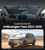 Windshield Sun Shade for Volkswagen Taos 2022-2026 with 360° Rotating Shaft | Custom Fit Umbrella Sunshade for UV Blocking, Interior Heat Protection, Easy Storage, UPF 50+ Cool Windshield Cover - Image 2