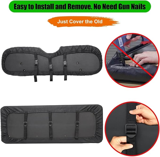 Golf Cart Rear Seat Covers for EZGO Club Car Yamaha Marine Leather Diamond | Protect & Refresh Worn Seats, Precise Fit, Staple-Free Install, Comfort, Anti-Scratch, Anti-Fading, Easy Clean Black - Image 3