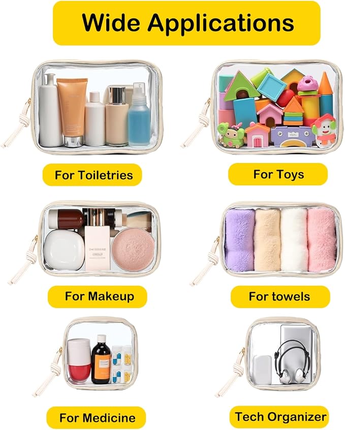 3Pcs Travel Clear Makeup Bag Set for Women, Transparent Toiletry Bag with Zipper Portable Makeup Pouch Organizer Waterproof Small Cosmetic Bag Compact Car Bag Organizer Car Accessories (White Set) - Image 4