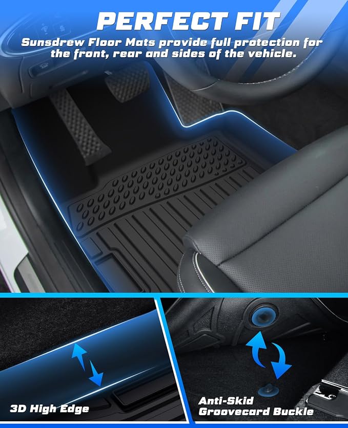 Sunsdrew Floor Mats for 2022-2025 2026 Genesis GV70 Accessories (Not for Electrified GV70), All Weather Car Mats Front Rear 2 Rows Floor Liners TPE Rubber Raised Edge - Image 4