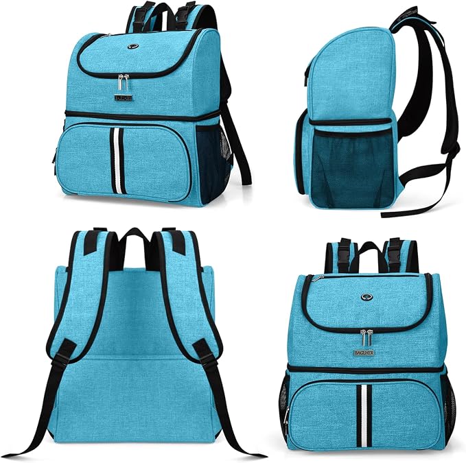 BAGLHER Pet Travel Bag, Double-Layer Pet Supplies Backpack (for All Pet Travel Supplies), Pet Travel Backpack with 2 Silicone Collapsible Bowls and 2 Food Baskets Sky Blue - Image 2
