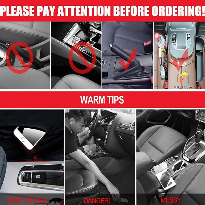 2 Set Car Seat Gap Organizer, Car Gap Filler Storage Boxes, PU Leather Front Seat Console Side Pocket Bags with Cup Holder 4 Hooks, Automotive Storage Box for Phone, Drinks, Cards, Sunglasses, Black - Image 3
