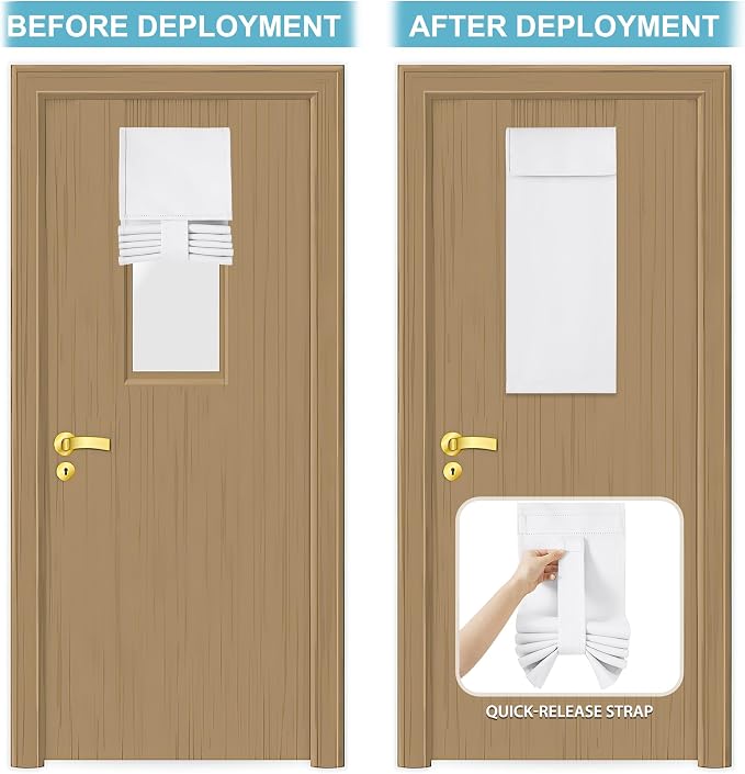 RYB HOME Classroom Door Window Cover, Room Darkening Door Curtain No Drill | Emergency Lockdown Shade for School Door Window, Privacy Block Views, Office Door Curtain, W8 x L36, Pure White, 1 Panel - Image 5