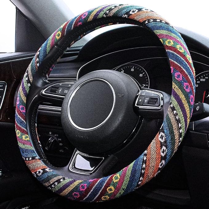 Boho Steering Wheel Cover Elastic Microfiber for Women, Universal Fit 15 inch Car SUV, Hippie Style Protector Cover, Anti-Slip, Breathable, Absorbing Sweat - 01 - Image 2